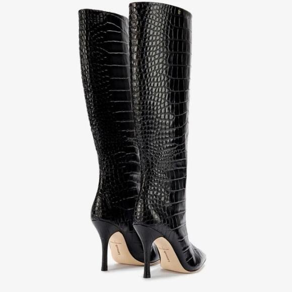 NWOB Larroude Kate Black Croc Stamped Leather Knee High Boots Size 6 - Picture 4 of 10
